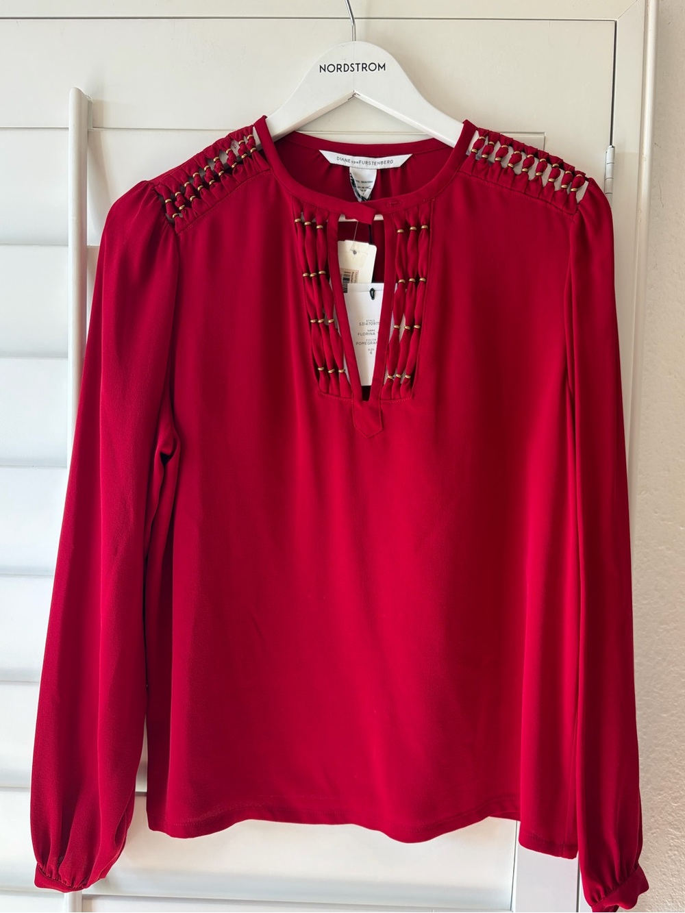 DIANE VON FURSTENBERG DVF NWT Florina Pomegranate Red Silk Bead Top Blouse 6 - Picture 5 of 10